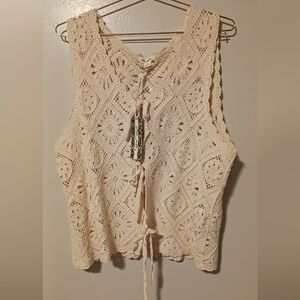 NWT Ultra Pink Cream Crochet Lace Vest
